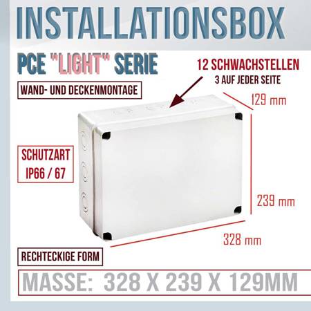 JUNCTION BOX SQUARE  Wasserdichte Box 239mm x 328mm x 129mm mit mattem Deckel