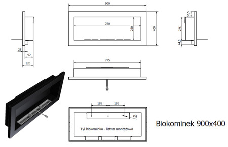 Biokominek 900x400 mm Brązowy