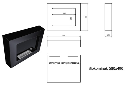 Biokominek Easy One 580x490 Czarny Strukturalny