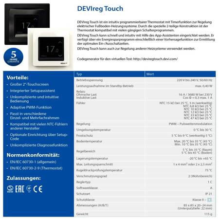 Danfoss DEVI Termostat DEVIReg Touch bialy 140F1064