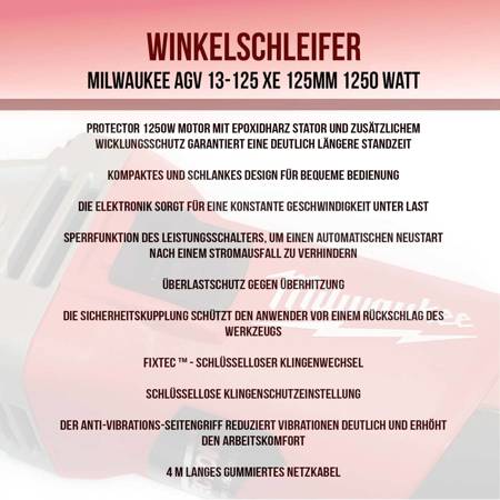 Milwaukee Szlifierka kątowa 1250W Ø 125 mm - AGV 13-125 XE