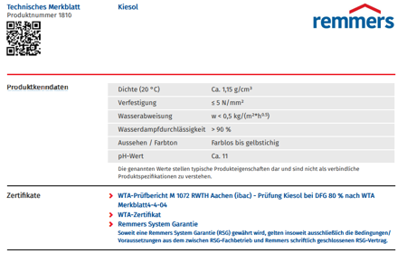 Remmers Kiesol Bezrozpuszczalnikowy koncentrat krzemionkujący o działaniu wzmacniającym - 30 KG
