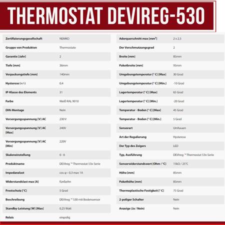 Termostat Devireg-530 podtynkowy regulacja temperatury od +5 do +35°c
